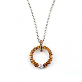 18k White Gold Orange Sapphire & Diamond Circle Pendant